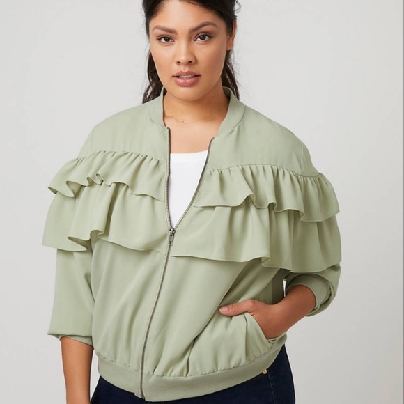 NWT Lane Bryant Ruffle Front Bomber - Picture 3 of 4